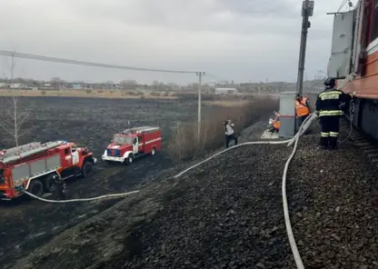 Пожарные поезда Красноярской железной дороги боролись с палом травы в Красноярском крае и Иркутской области