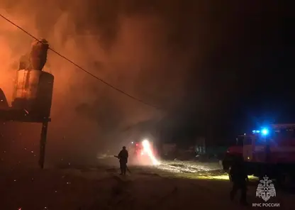 Пожарные из Алтайского края под покровом ночи тушили огонь в деревообрабатывающем цехе