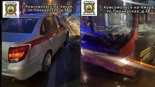 В Комсомольске-на-Амуре легковушка врезалась в рейсовый автобус с десятью пассажирами