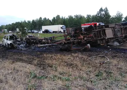 Три машины сгорели в массовом ДТП в Канском районе Красноярского края