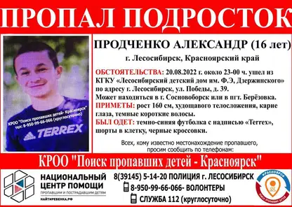 16-летний юноша из детского дома пропал в Лесосибирске 