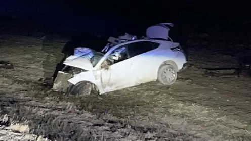 Под Новосибирском водитель иномарки врезался в грузовик и улетел в кювет. Мужчина погиб