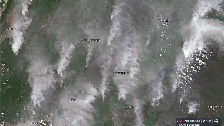 Роскосмос показал сделанный из космоса снимок пожаров в Бурятии и Забайкалье