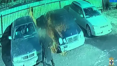 В Новосибирске женщина пыталась сжечь Мерседес с бывшим внутри и попала на видео