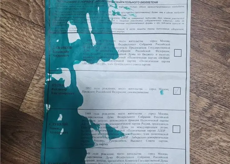 Жительницу Красноярского края отправили на исправительные работы за попытку испортить зеленкой бюллетени на выборах