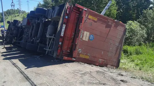 В Красноярском крае на трассе перевернулся грузовик со свиньями