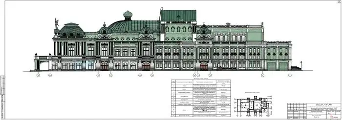 Весь объём театра со стороны бокового фасада и остекление спуска в подвал. Фото: скриншоты документации закупки