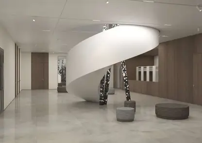 В строящемся «Суриков-центре» в Красноярске начали монтировать винтовую лестницу