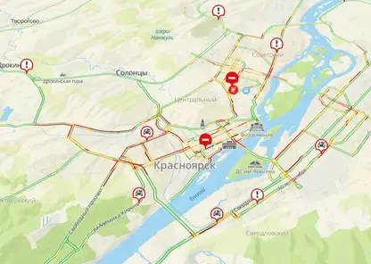 Вечерний Красноярск традиционно встал в 8-бальные пробки: движение затруднено в каждом районе города