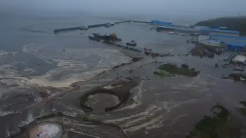 Цунами обрушились на берег курильского острова Парамушир в районе прибрежной зоны Северо-Курильска