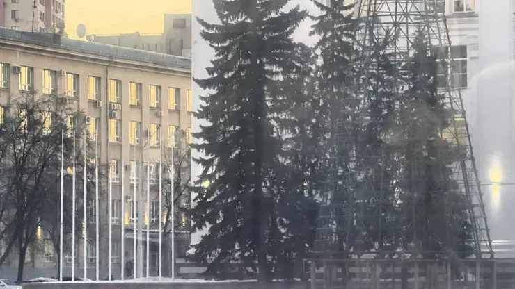 Каркас главной городской ёлки возвели в центре Кемерова