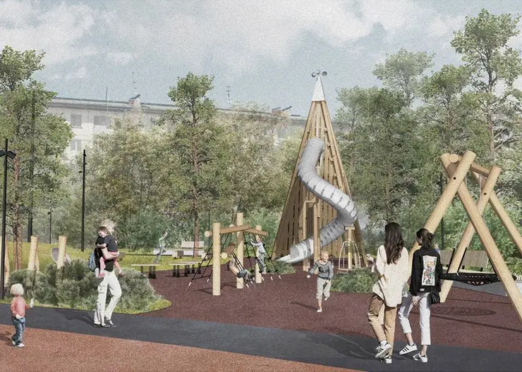 Благоустройство детского парка и фонтана «Енисей и Кан» завершат в Зеленогорске к началу осени