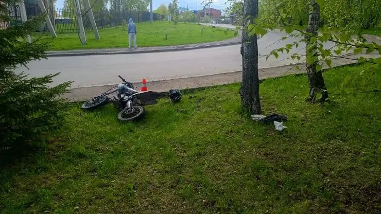 Две девочки пытались покататься на мотоцикле в Красноярске и врезались в дерево: обе госпитализирваны