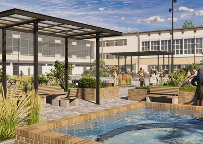 В Красноярске благоустроят площадь перед ГорДК на Высотной — с качелями, навесами и «зеленым щитом»