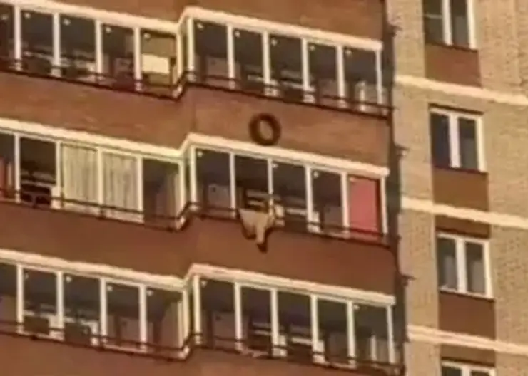 Неизвестный выбросил автомобильные шины с верхнего этажа многоэтажки в Красноярске (видео)