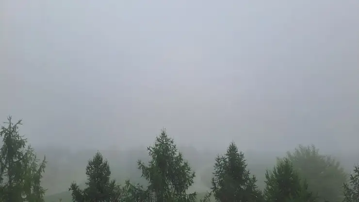 Красноярск окутал густой утренний туман