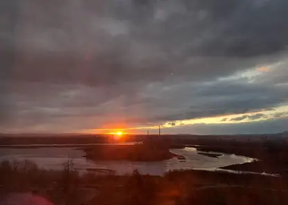 погода утро рассвет река енисей вид солнце