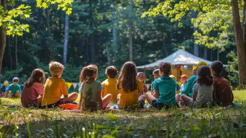 children-gathered-forest-clearing-facing-tent_175117-16652