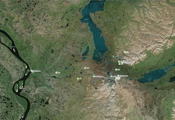 Карта размещения скважин на территории от Талнаха до Дудинки. Фото: ЗГУ имени Н.М. Федоровского